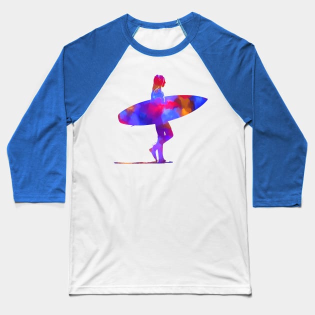 Paint Splash Surf Girl Baseball T-Shirt by AKdesign